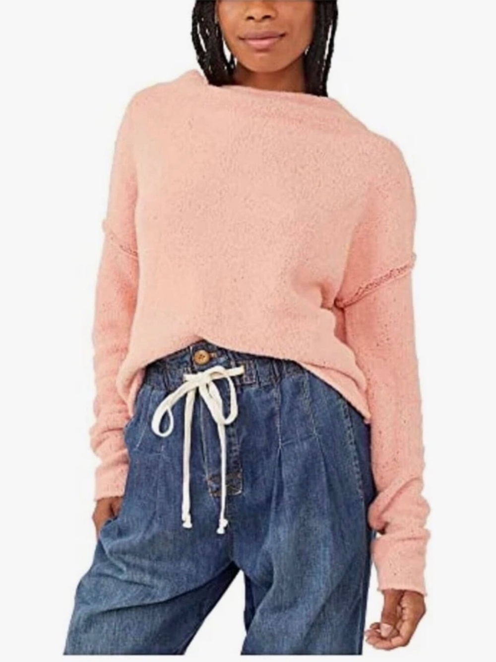 Free People San Vincente Peach Pull Over Sweater M Oversized Winter